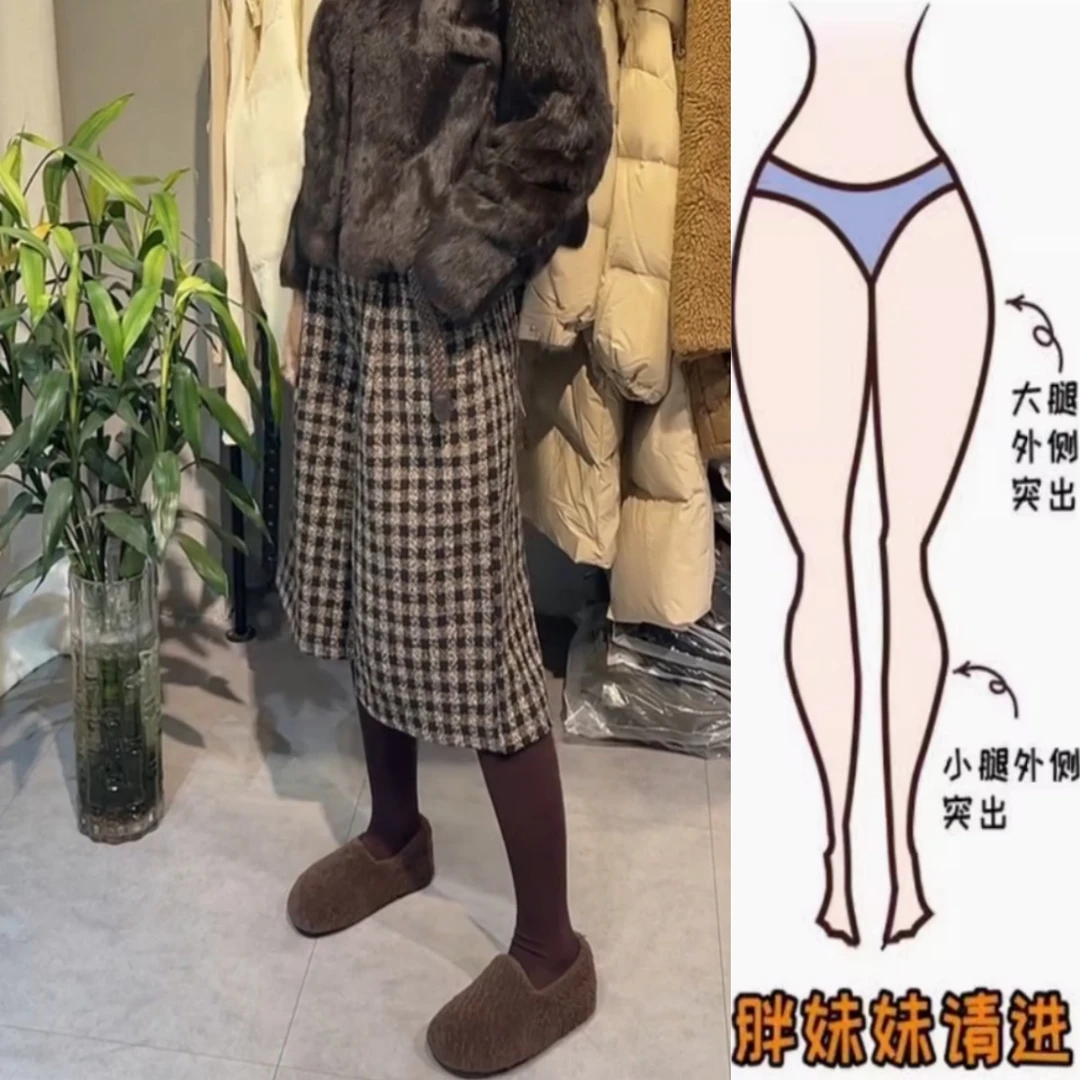 景倩妮文艺复古风厚款格子休闲裤2025秋冬新款高腰显瘦七分阔腿裤