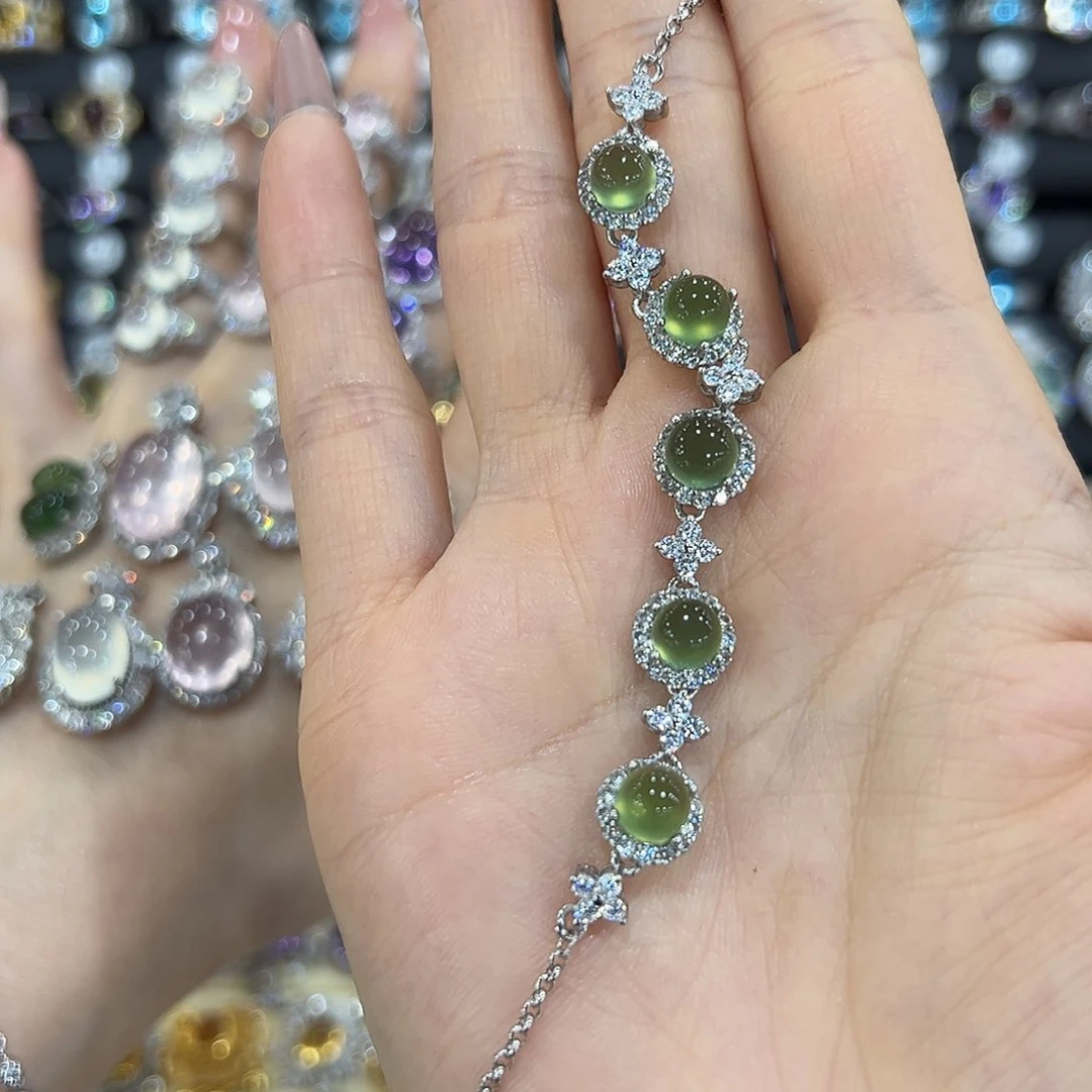 岫玉银S925镶嵌戒指春*