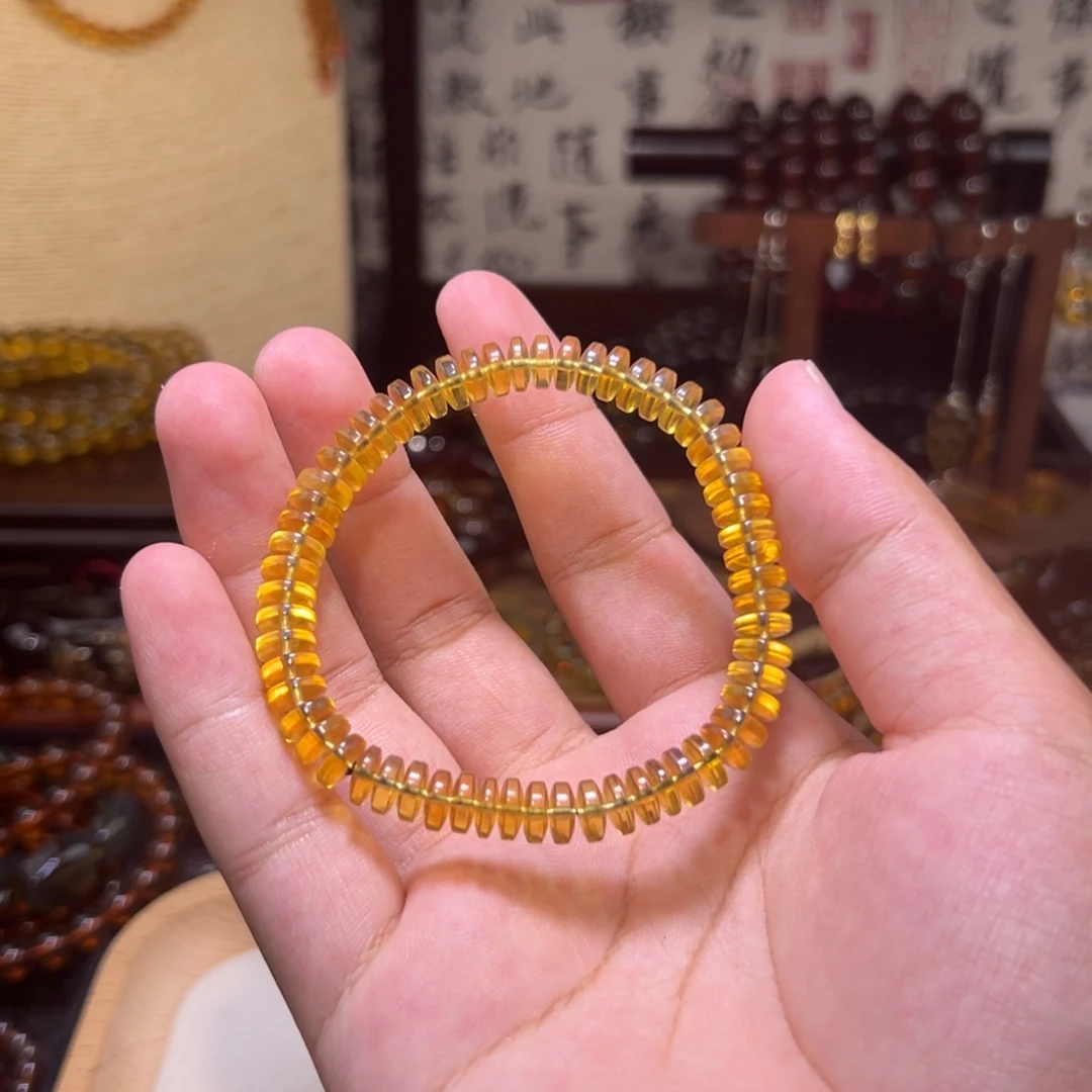 可***边未镶嵌颈饰琥珀7mm金珀算盘珠手串