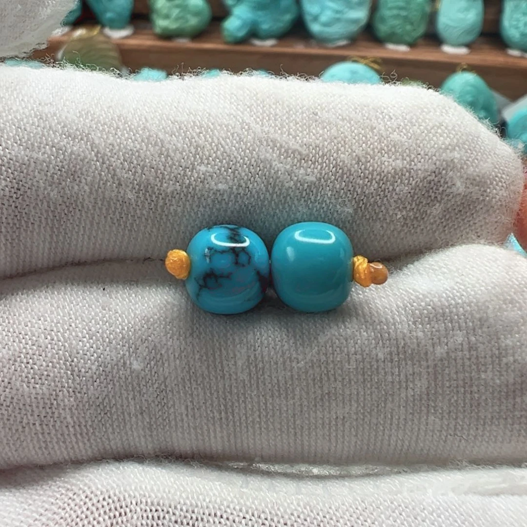 绿松石未镶嵌老型对珠7.4mm