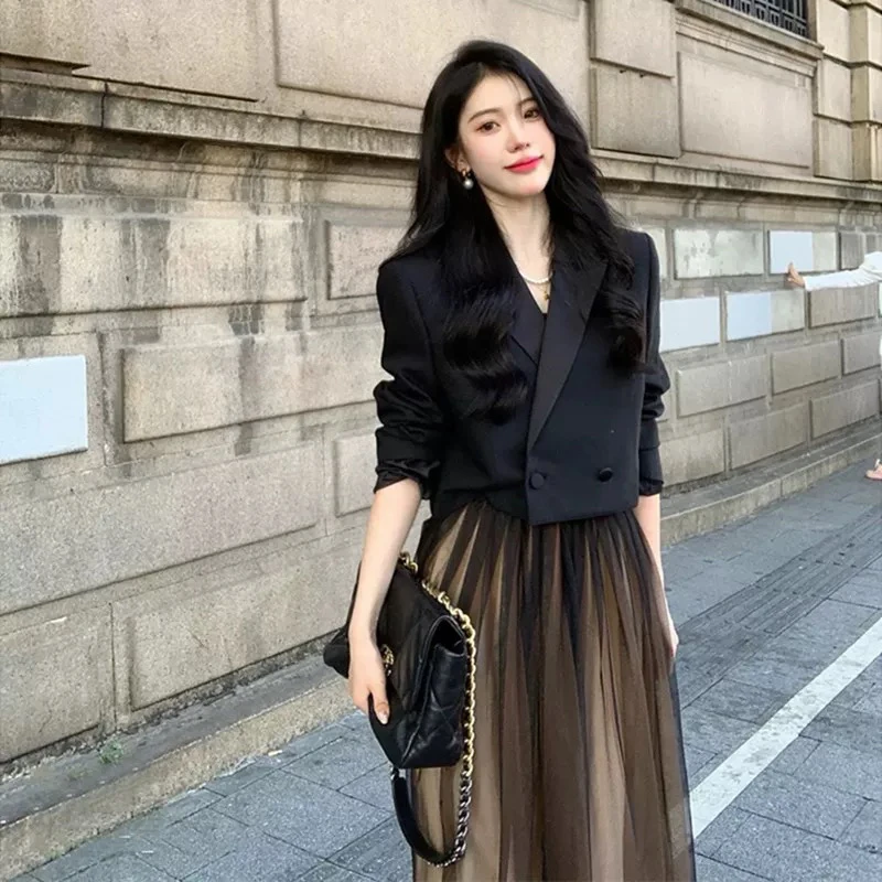 见外包装时尚礼服高腰长裙半身裙纯色连衣裙深V领