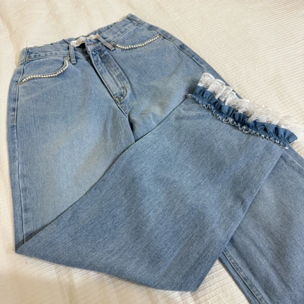 东大门正品春夏新款珍珠牛仔裤