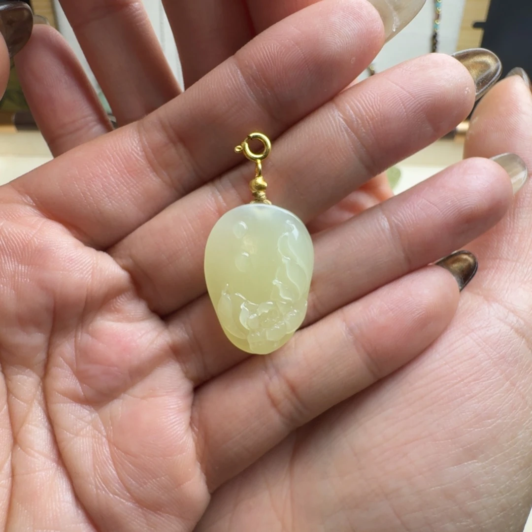 和田玉银S925镶嵌吊坠(不含链)