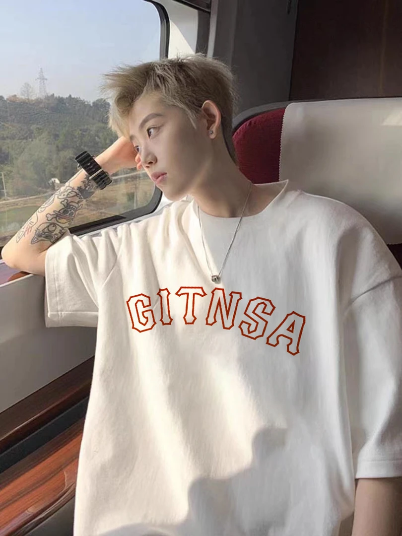 高街休闲vibe潮美式印花纯棉圆领短袖t恤男夏季个性半袖宽松上衣