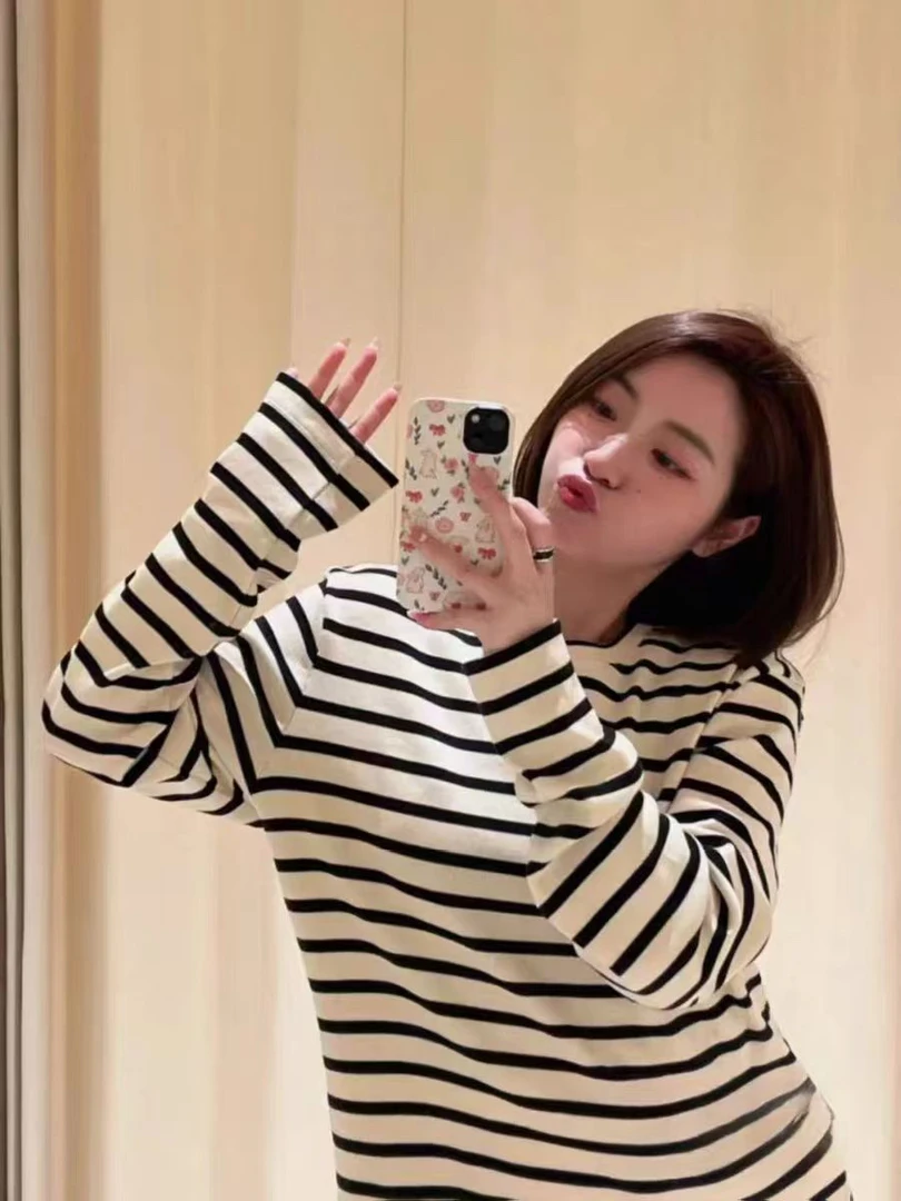 L048条纹圆领长袖T