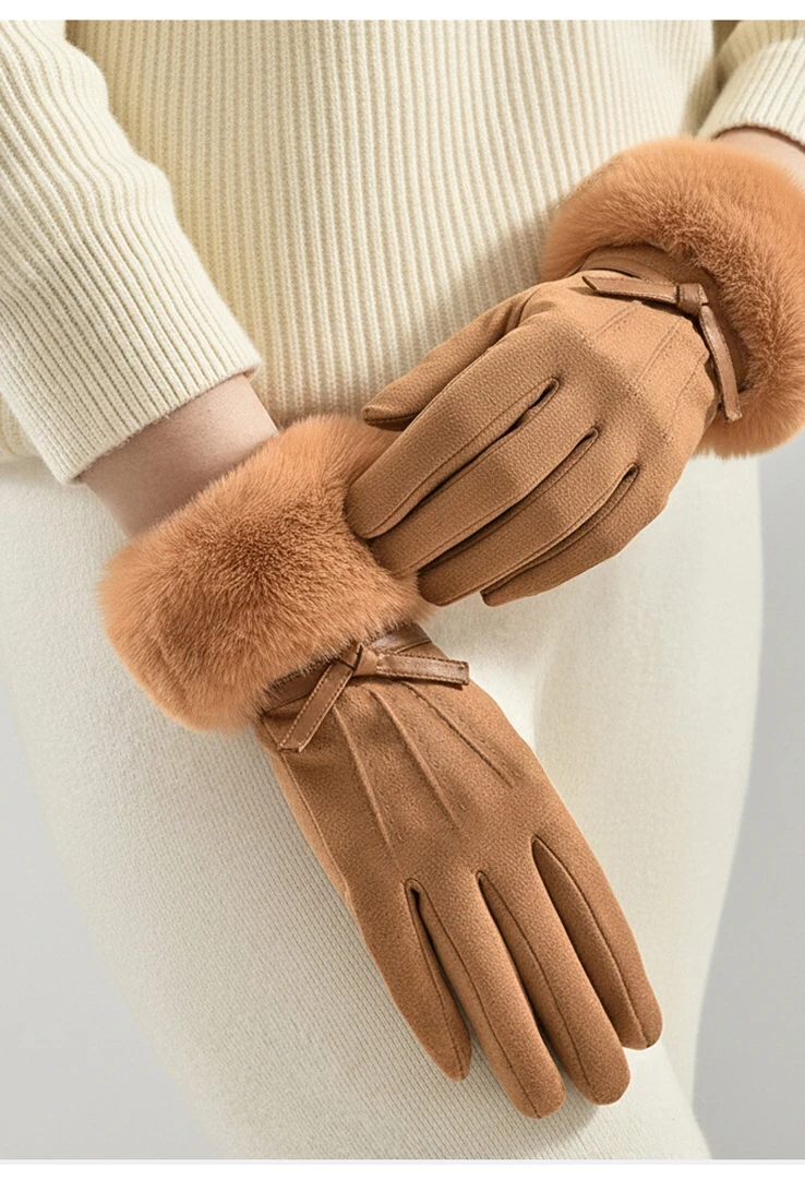 女士冬季加绒加厚可爱骑行防寒手套