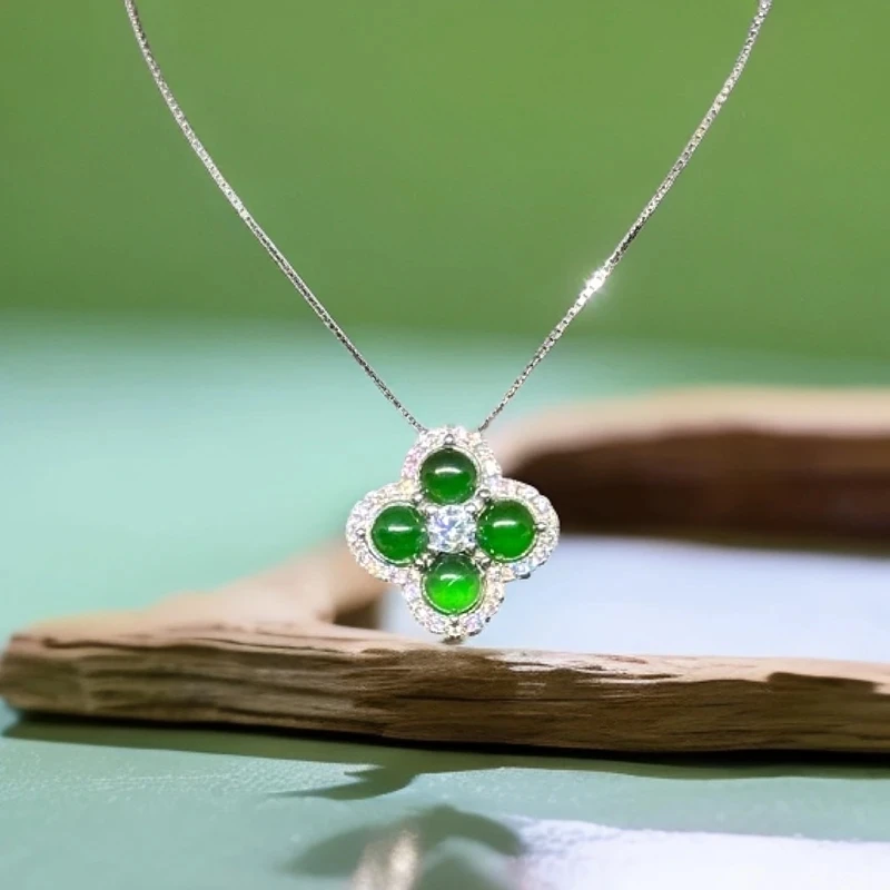 葫芦天然翡翠a货手镯大号吊坠四叶草s925镶嵌时尚百搭小众