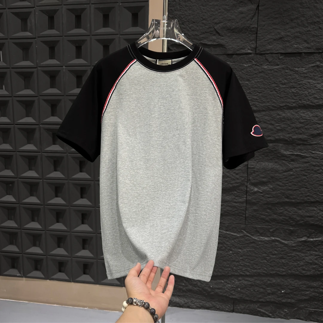 周周-A18400-夏季新款简约时尚拼接圆领宽松短袖