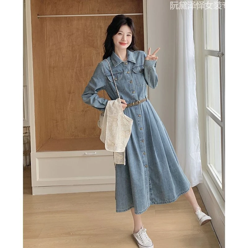 巨好看的秋季牛仔连衣裙2025新款今年流行爆款小个子长袖衬衫裙子