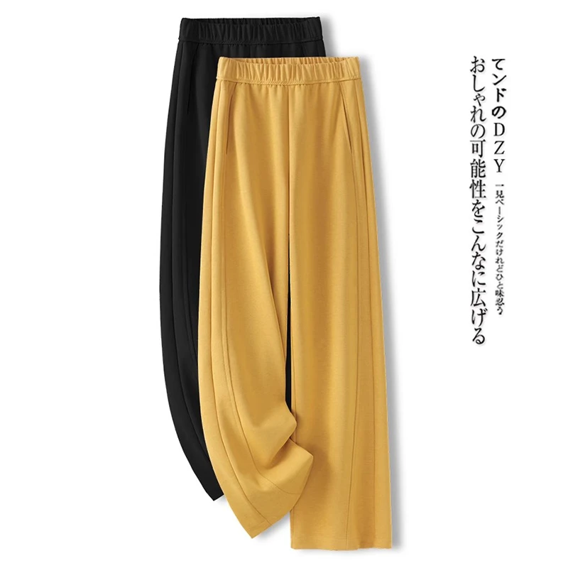 拉夏贝尔时尚黄色阔腿裤女春秋2025新款宽松高腰显瘦直筒休闲裤子