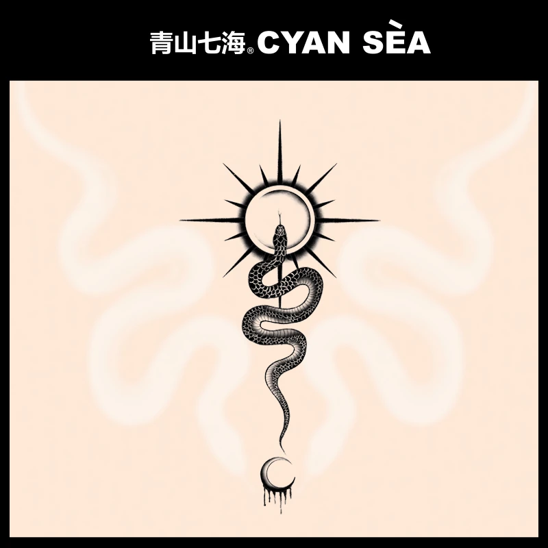 青山七海｜无水涂鸦   灵蛇日月暗黑系高颜值持久可水洗纹身贴仿真