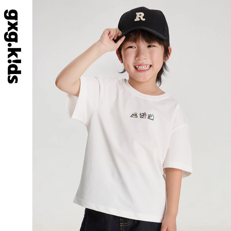 gxgkidsT恤短袖白色休闲半刺绣长袖宽松时尚夏季圆领韩版QYTX001
