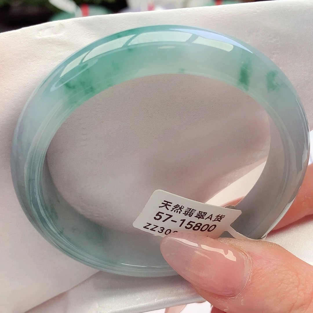 未镶嵌手镯翡翠天然A货翡翠56-57蓝底蓝花 古香古色19号