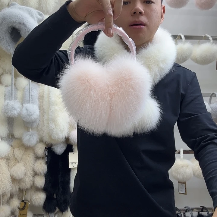 狐狸毛加宽加大浅粉色狐狸毛耳包