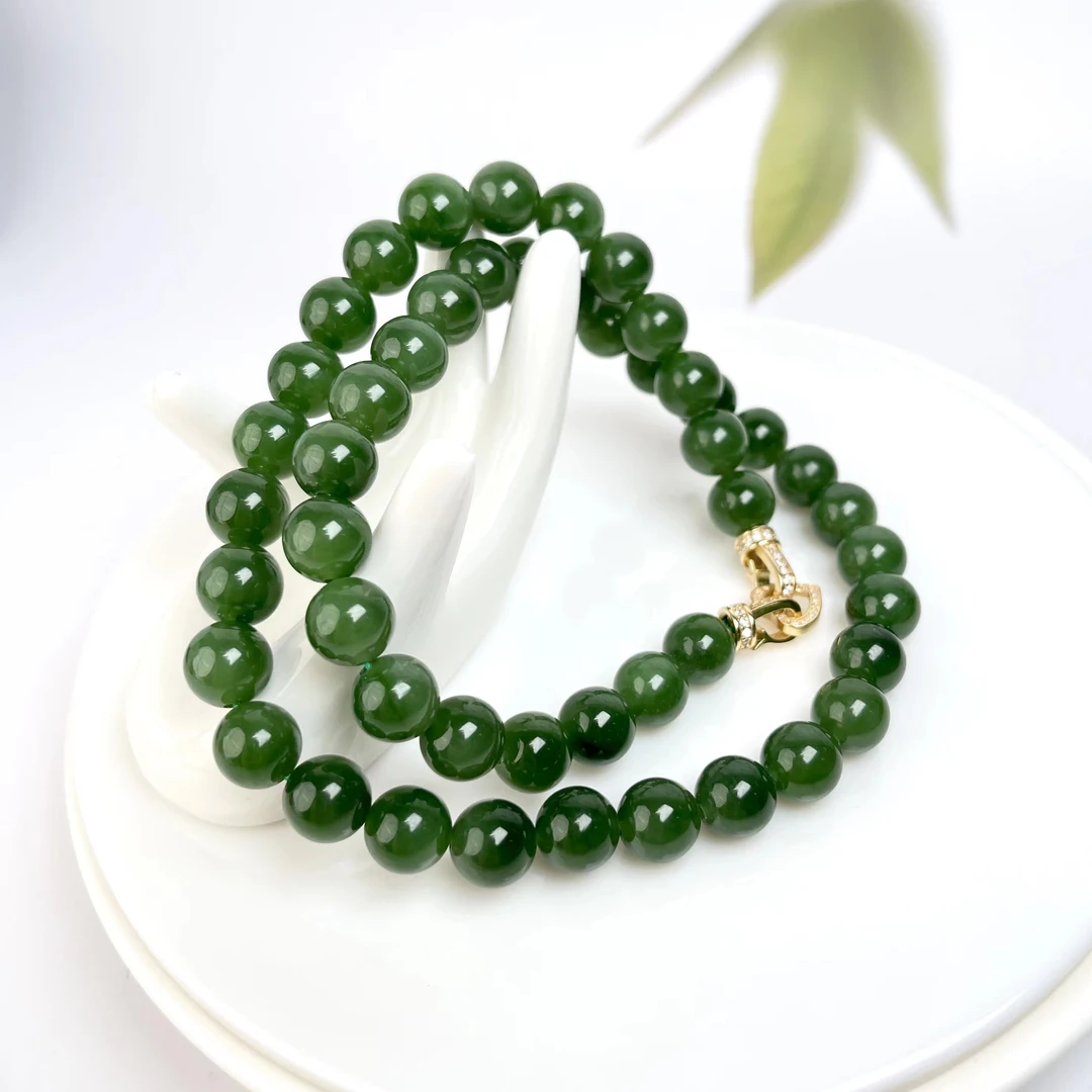 菲菲珠宝好*K40678碧玉圆珠约10mm项链