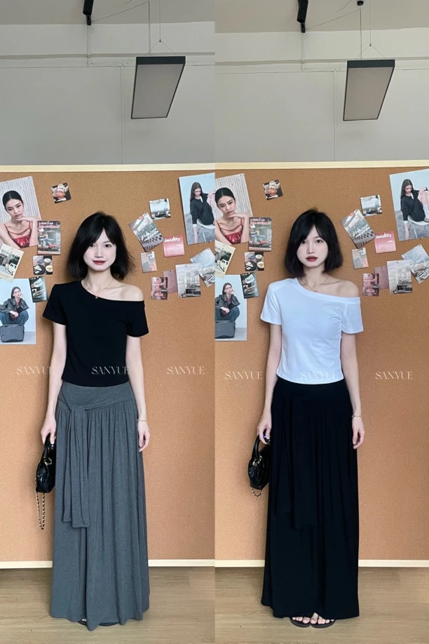 SANYUE【特清no退】设计感绑带宽松休闲显瘦半身裙