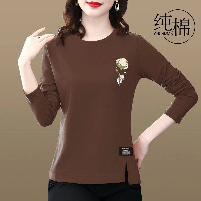 2025新款春秋季开叉减龄气质打底衫中年妈妈装上衣秋冬秋装长袖