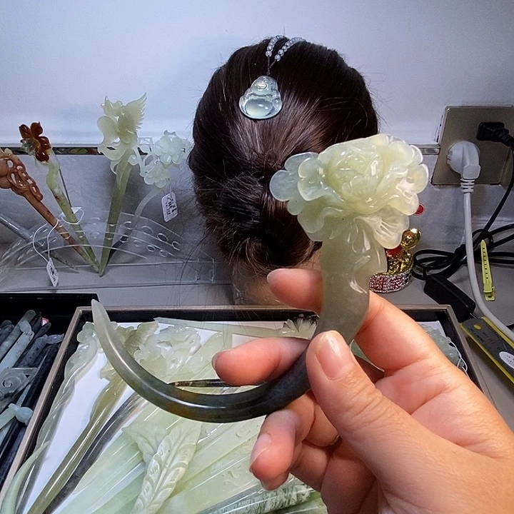 只****未镶嵌岫玉发饰玄月