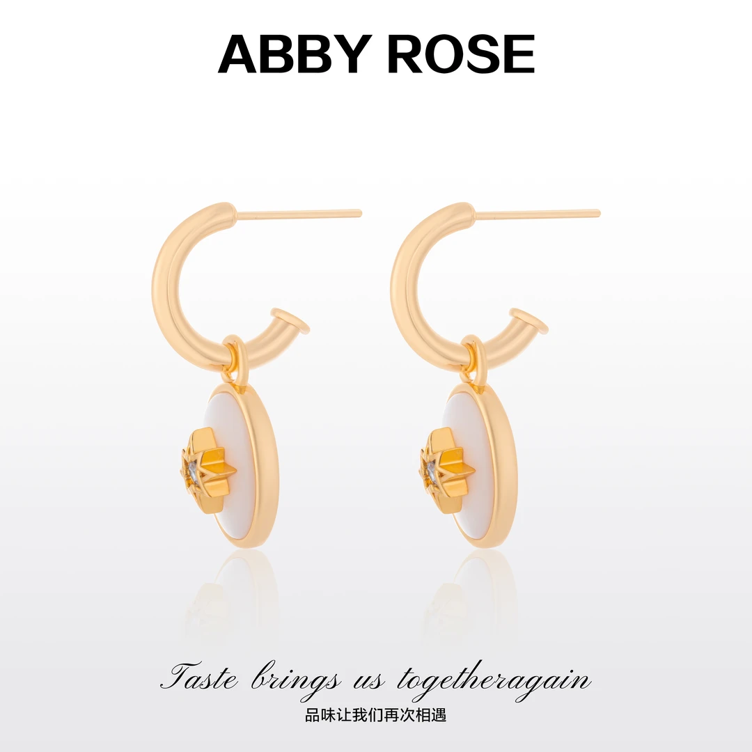 ABBY ROSE轻奢小众椭圆吊坠金色耳环F906