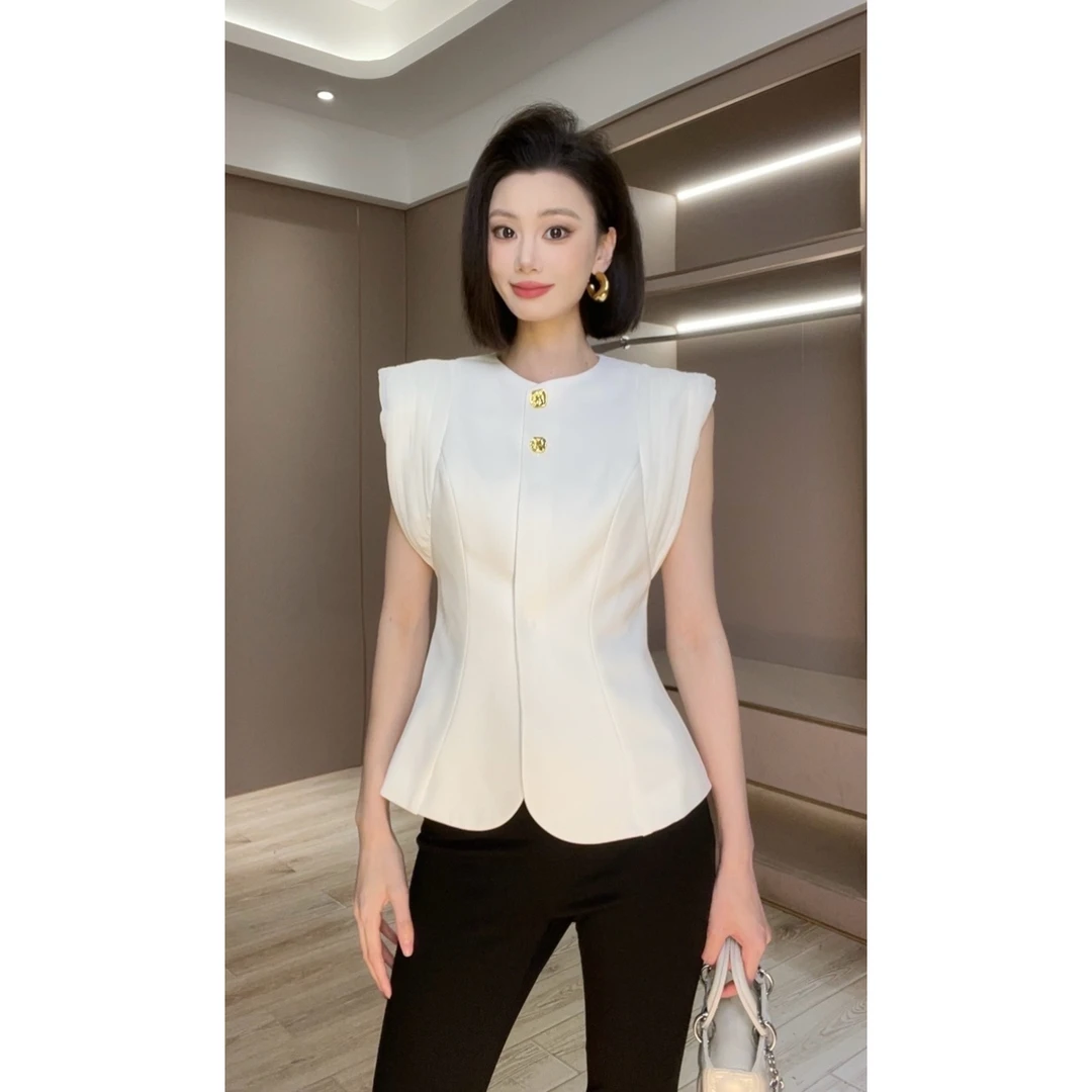 【琦哥专属】设计感小众通勤修身显瘦洋气马甲无袖上衣35133