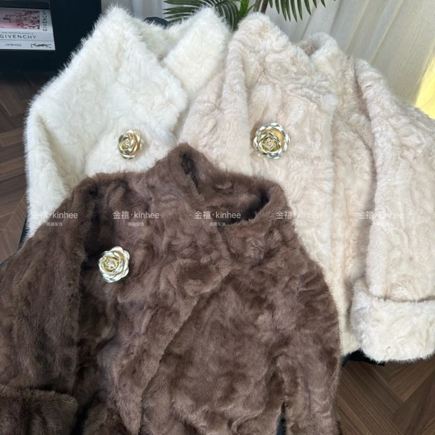 【富家千金】慵懒风中长款宽松型小湖羊毛毛短外套冬季大衣