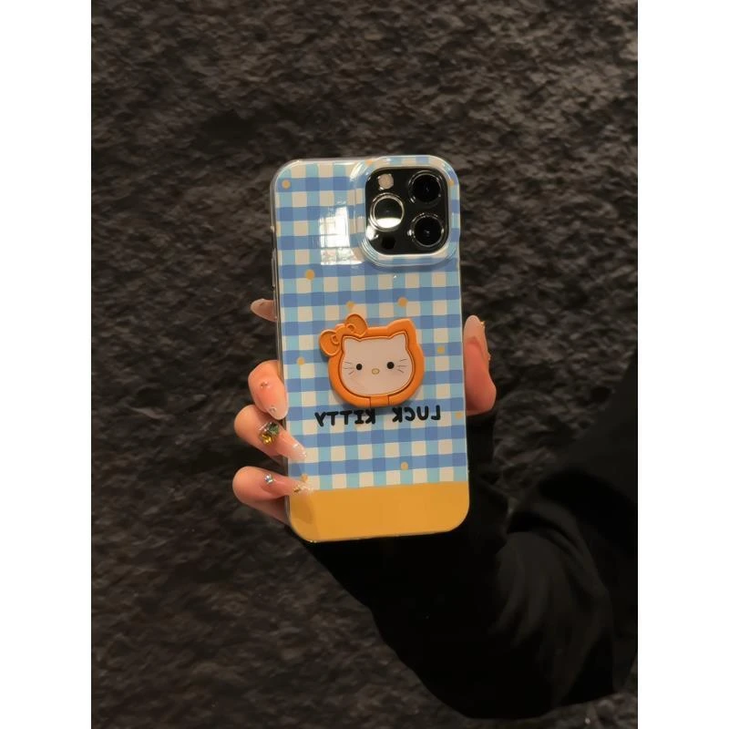 蓝格子kitty适用于苹果16promax手机壳iPhone15小众双层IMD华为60