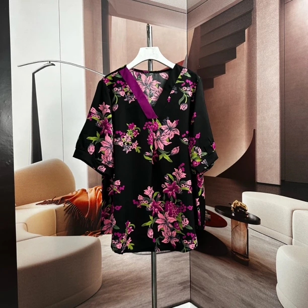 喇叭花胖妈妈夏季大码T恤短袖加肥加大中老年女装小衫遮肉上衣