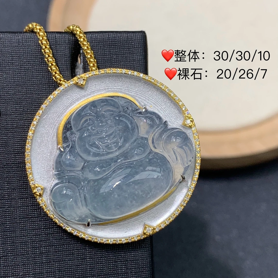 新品推荐·18K金冰种白冰佛公翡翠玉石缅A吊坠气质高定设计款冰透