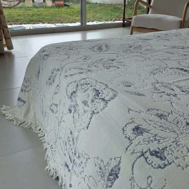 《伯爵蓝染》特别款—纯棉流苏盖毯200x230