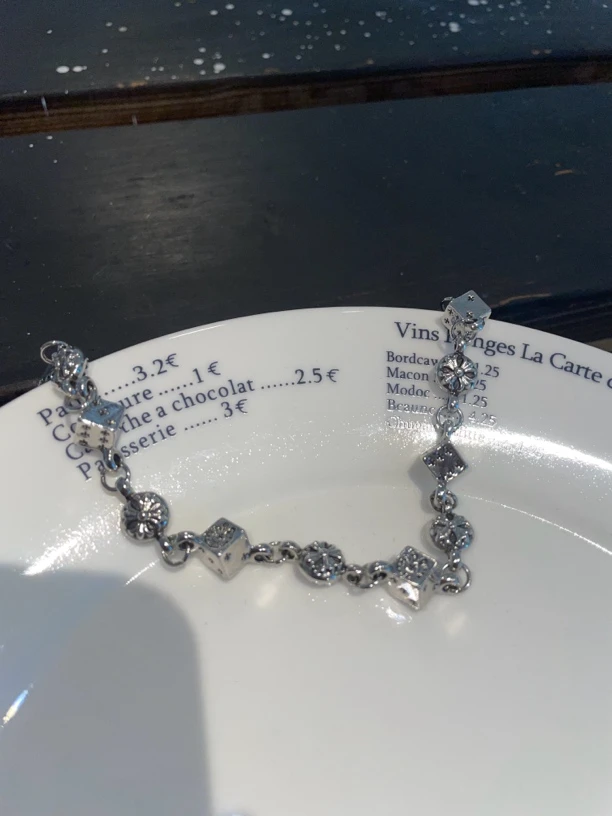 钛钢手链 复古骰子十字架手链