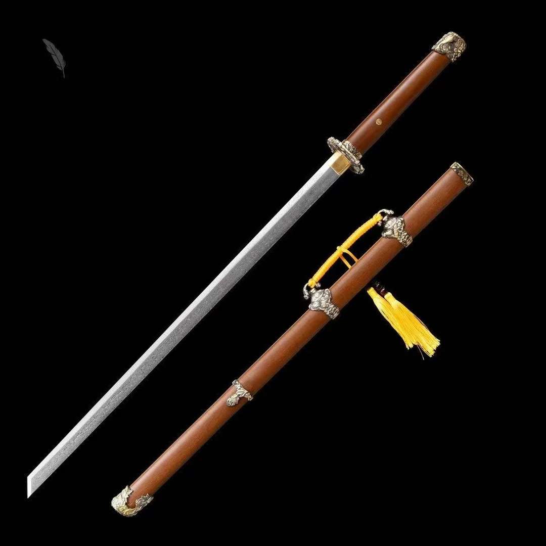 双狮唐横刀花纹钢一体工艺品铜装手工锻打龙泉刀剑收藏未开刃摆件