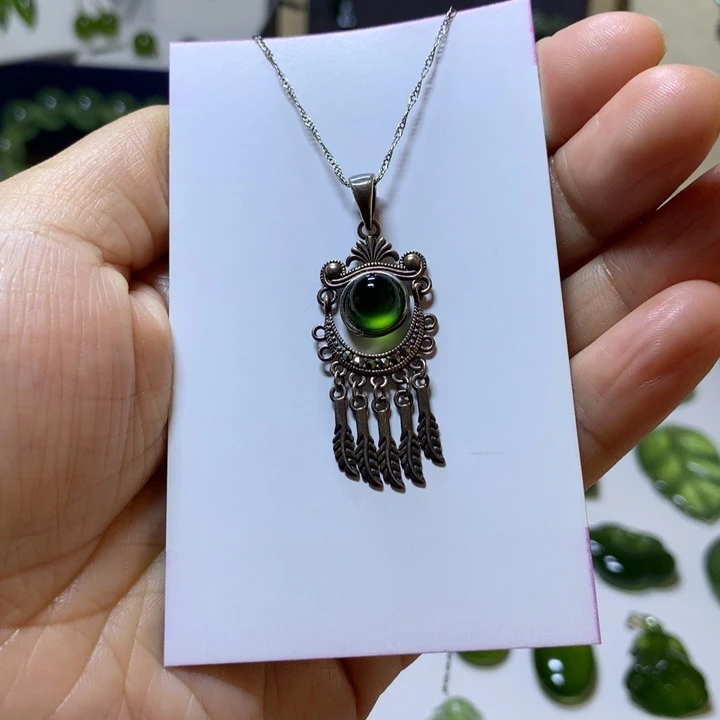 岫玉银S925镶嵌颈饰吊坠