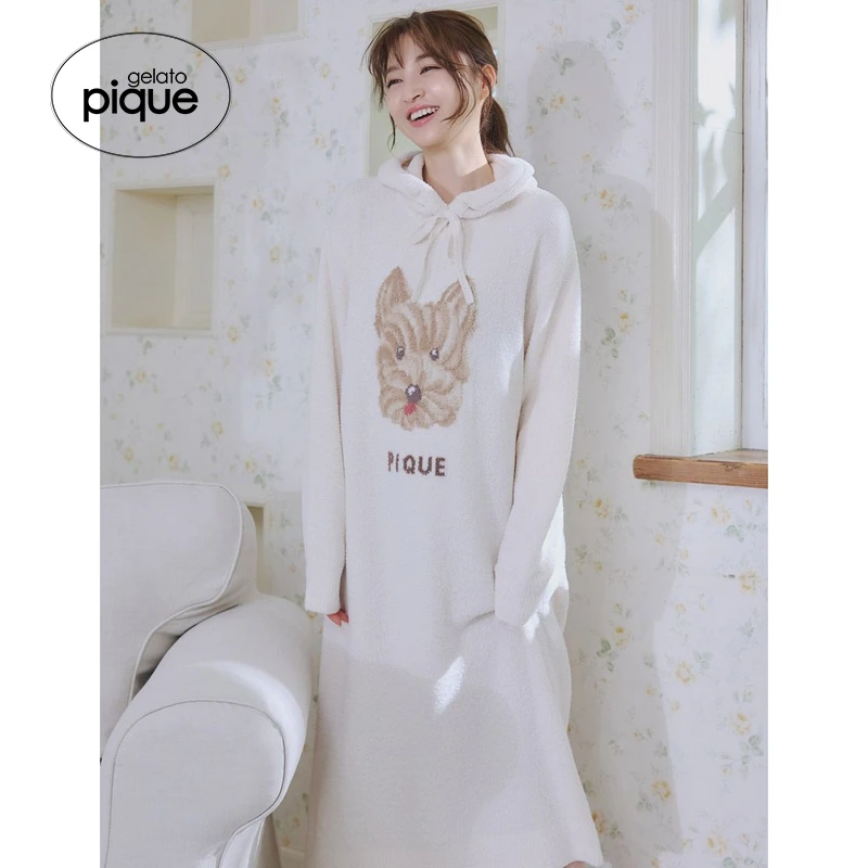 gelato pique25秋冬新品女睡裙半边绒曲奇狗连帽连衣裙PWNO255151