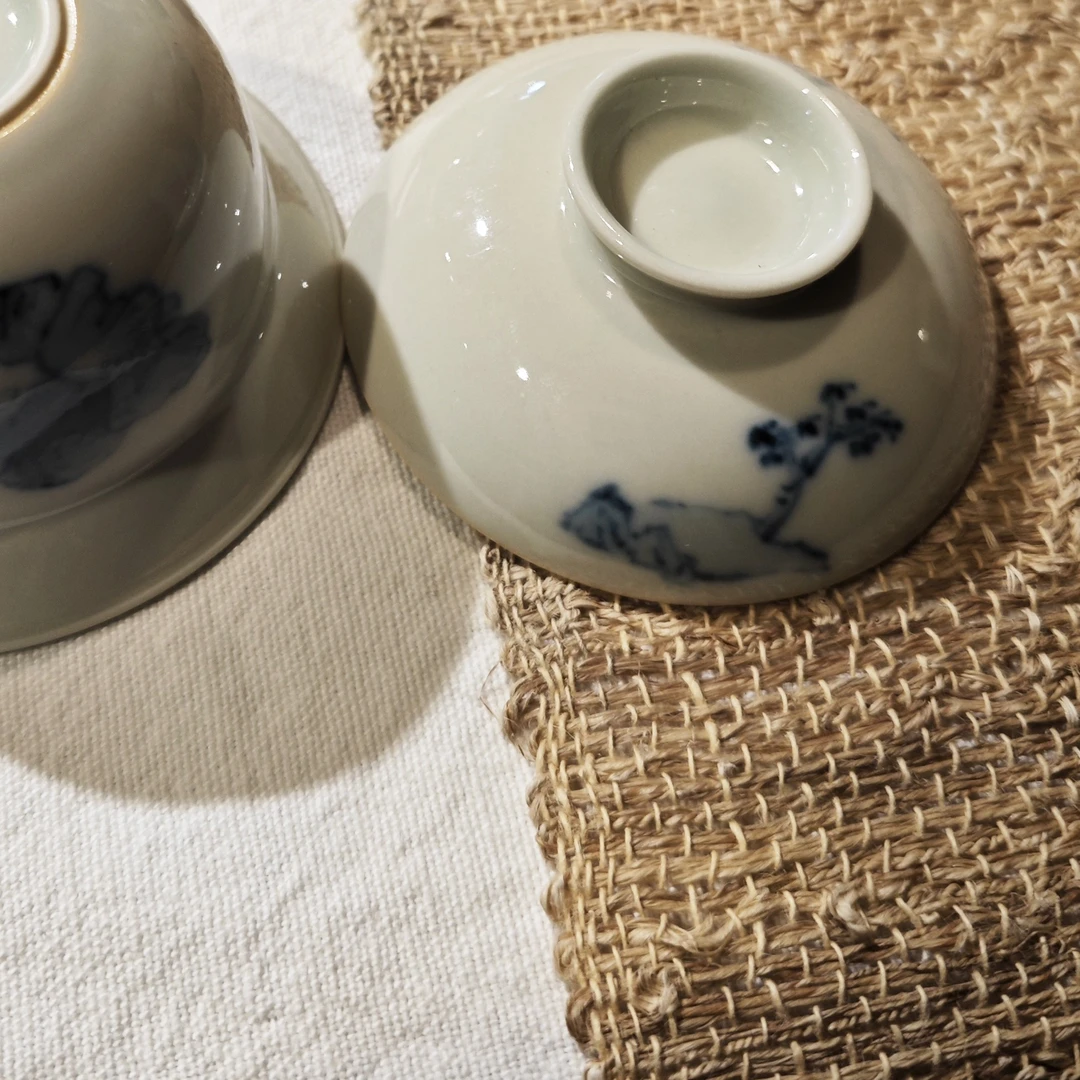 青花小盖碗手工陶瓷