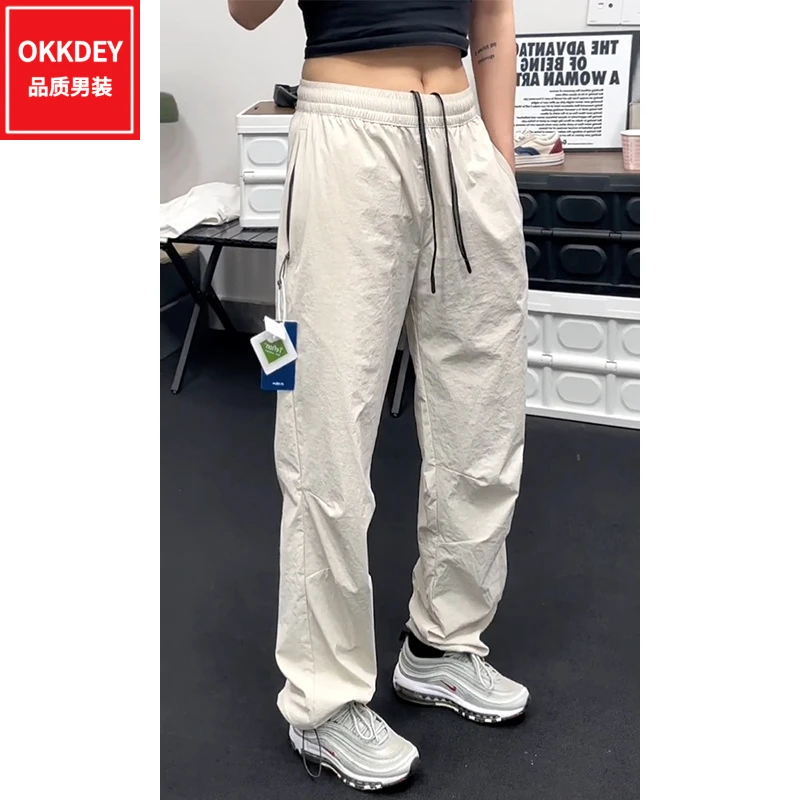 夏季新款潮牌美式休闲裤男士百搭宽松直筒裤子户外运动速干工装裤