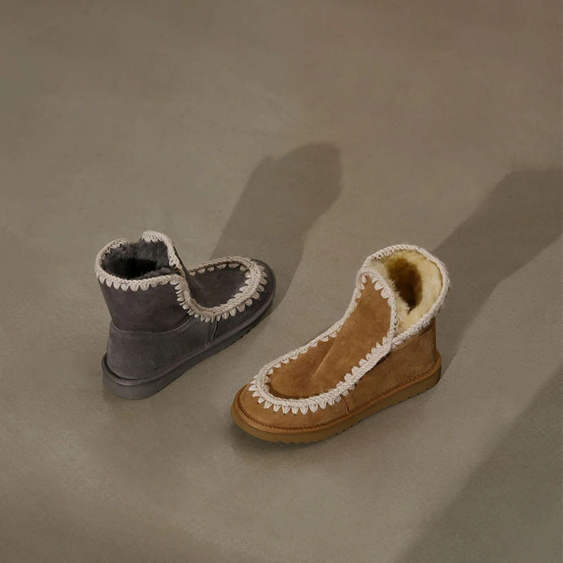 吕小布 | Mo*U家羊皮毛一体雪地靴 波西米亚加厚保暖短靴女0386