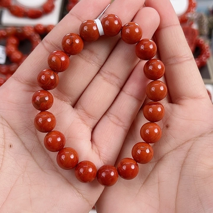 南红玛瑙未镶嵌瓦西柿子红满肉火焰单圈10mm