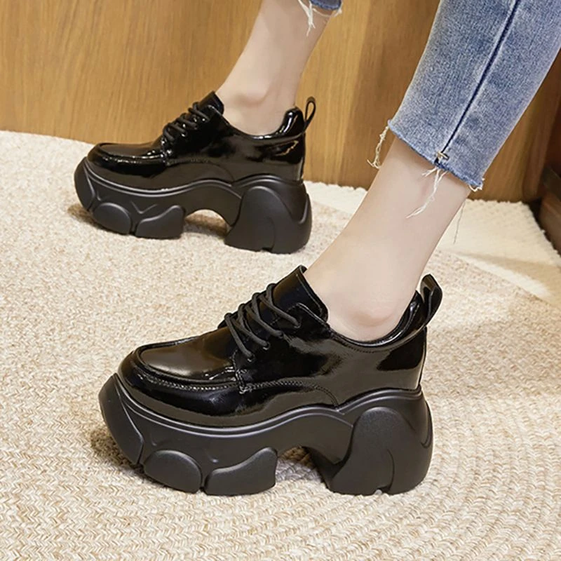 内增高乐福鞋女2025春季新款休闲圆头黑色松糕厚底单鞋英伦小皮鞋