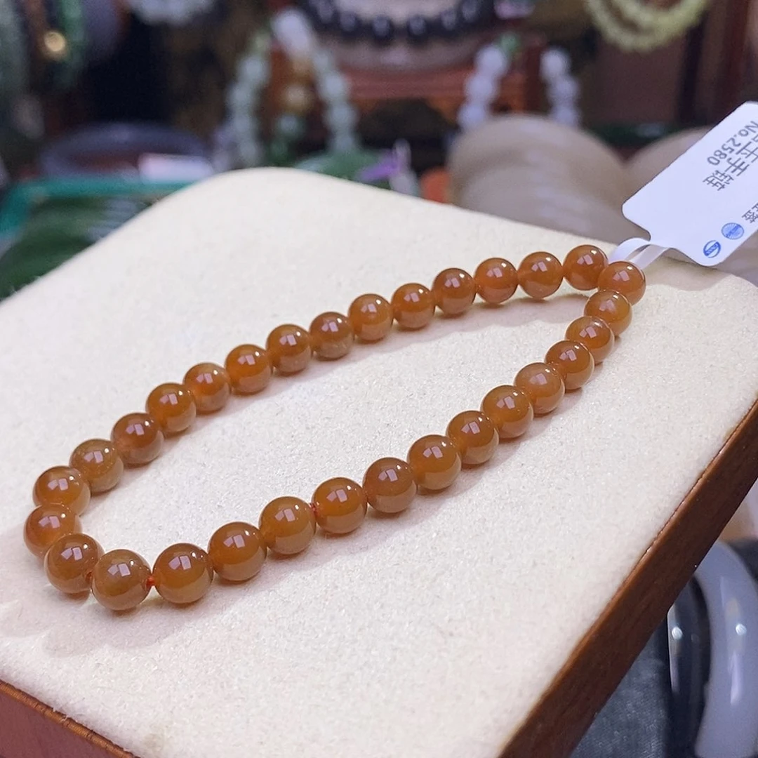 和田玉未镶嵌颈饰糖玉红糖6 mm老矿料珠串