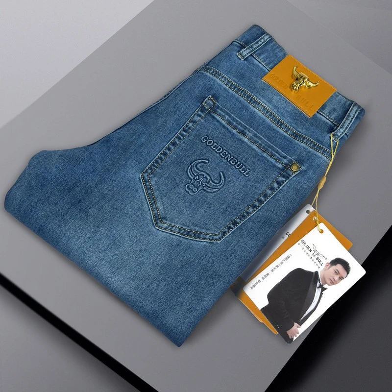 男士春夏薄款欧货时尚修身小直筒轻奢牛仔裤水洗重工艺百搭弹力
