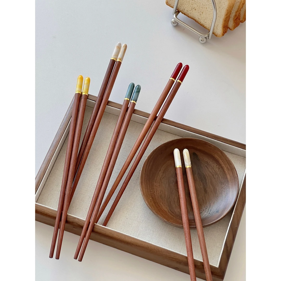 五双高品质红檀木筷子家用高档新款实木筷子无漆无蜡仿玉石家用筷