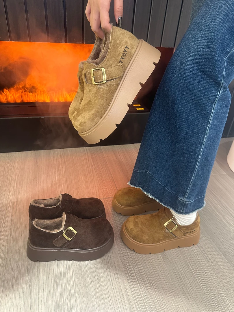 新款厚底爆款棉鞋女款2025秋冬季加绒懒人一脚蹬勃肯棉鞋