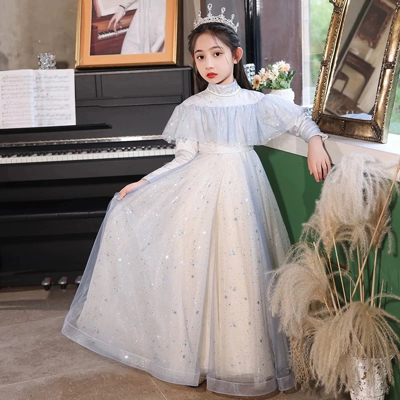 女童礼服生日花童婚礼小女孩秋冬儿童钢琴公主裙女童秋冬加绒宴会