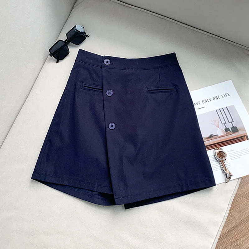 【南油溪溪】不规则设计感藏青色高腰裙裤短裤夏季百搭半身裙800961