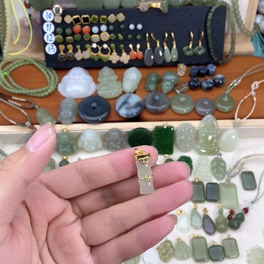 和田玉银S925镶嵌吊坠(不含链)