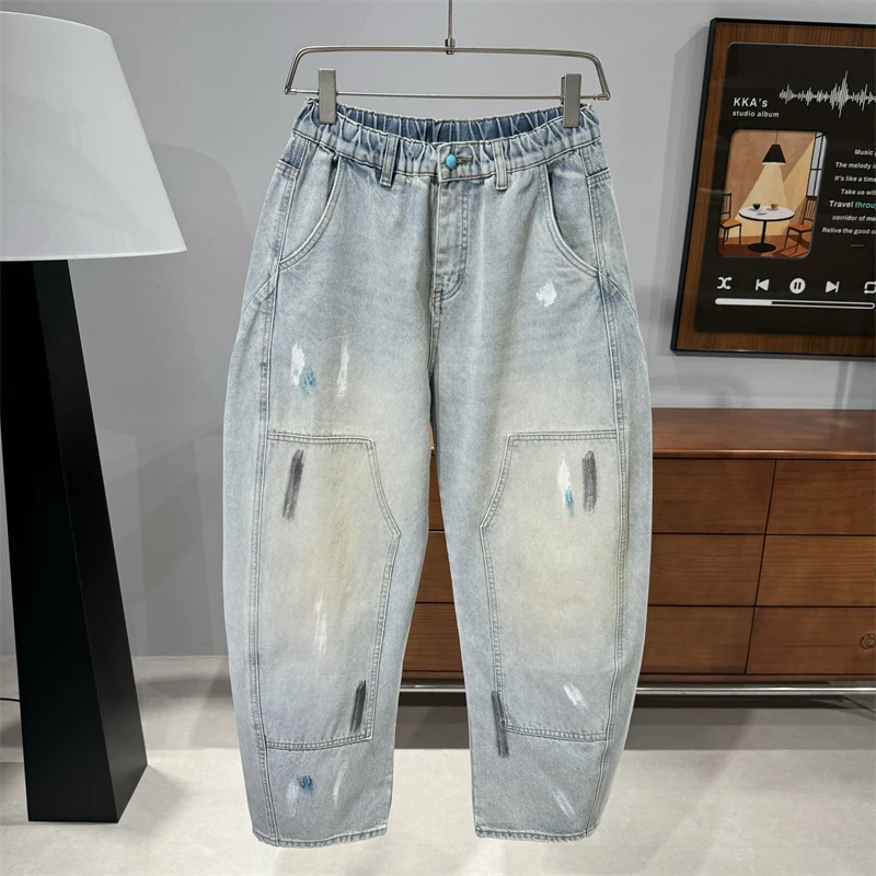 美式复古风水洗做旧牛仔裤男早春直筒阔腿裤宽松百搭休闲弯刀长裤