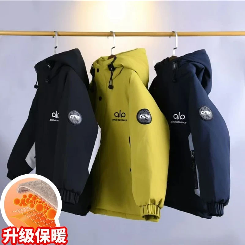 中大童男童棉衣派克服棉袄时尚儿童户外连帽保暖外套冬季工装棉服