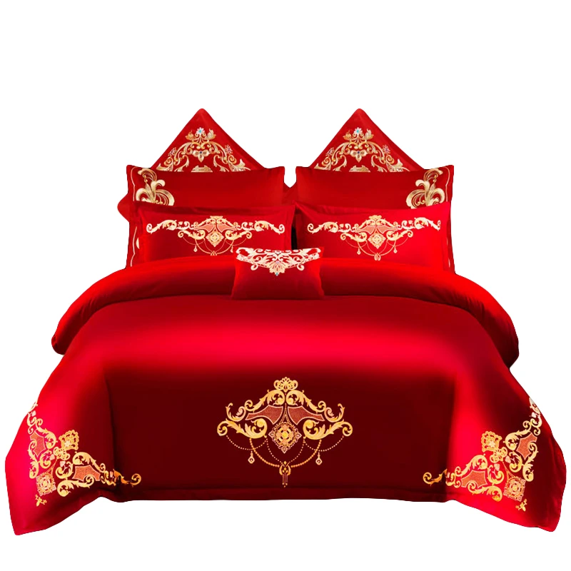 200支匹马棉A类贡缎长绒棉100%纯棉全棉婚庆四件套刺绣结婚床品