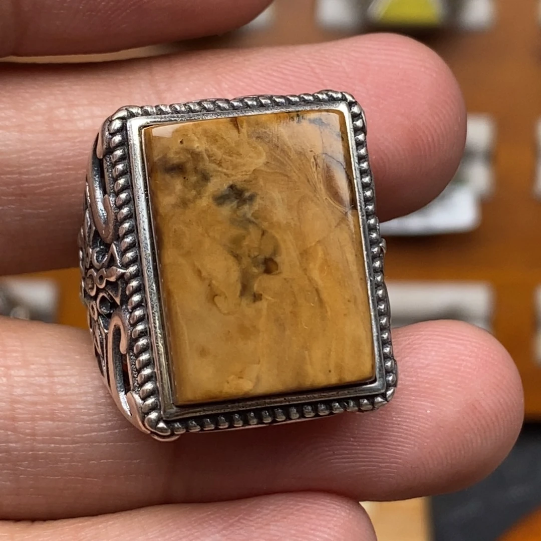 琥珀银S925镶嵌戒指