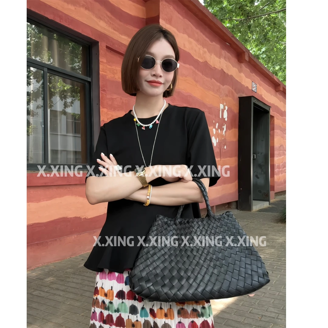 X.x.不规则短袖荷叶边T恤女夏季新款显瘦圆领t恤上衣潮C31-1162